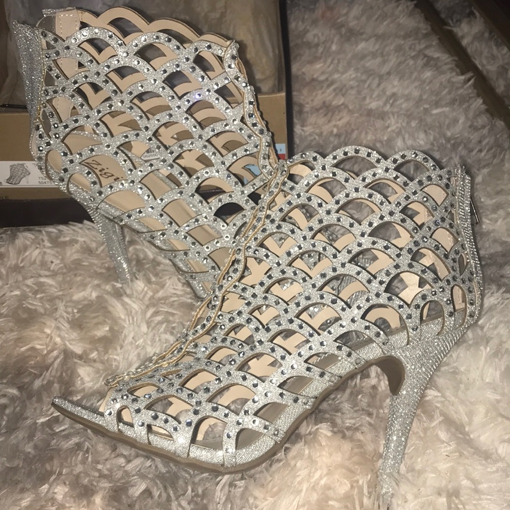 Silver cut out heels